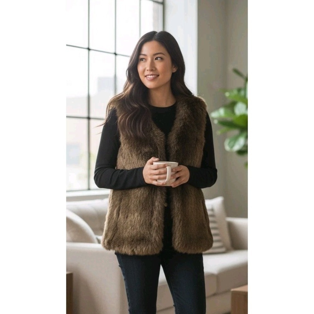 APT 9 Sz Small Faux Fur Vest‎ Hook & Eye Closure Poly Lined